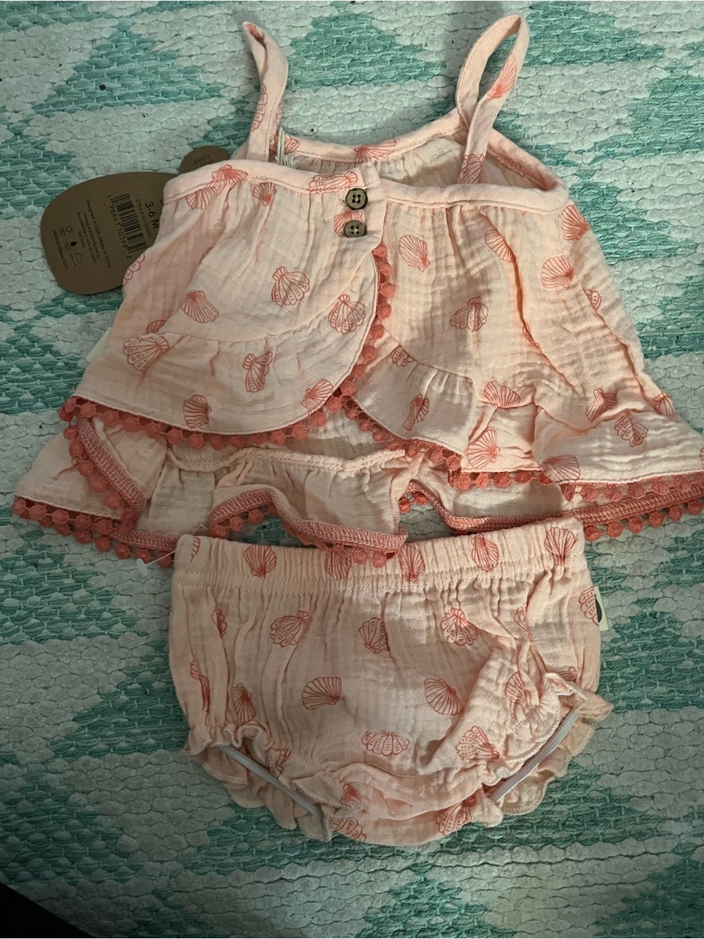 Infant Peach Shell-Print Ruffle Tank & Bloomers Set